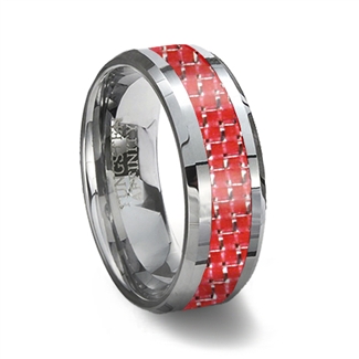 Red Carbon Fiber Inlay Tungsten Carbide Wedding Ring